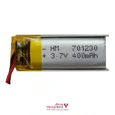 باتری لیتیوم پلیمر 3.7v ظرفیت 400mA ابعاد 701230