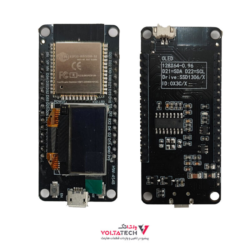 برد توسعه ESP32 با مبدل CP2102 و نمایشگر 0.96 اینچ