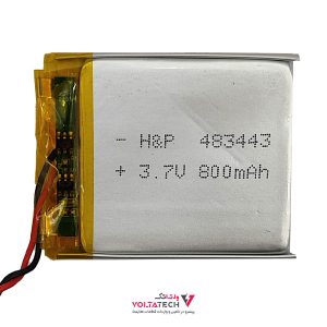 باتری لیتیوم پلیمر 3.7v ظرفیت 800mA ابعاد 483443