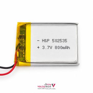 باتری لیتیوم پلیمر 3.7v ظرفیت 800mA ابعاد 502535