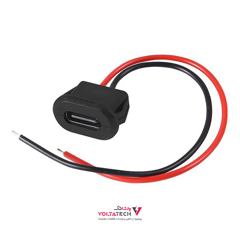 104619 کانکتور مشکی مادگی TYPE-C دو سیم بیضی رو پنلی فشاری